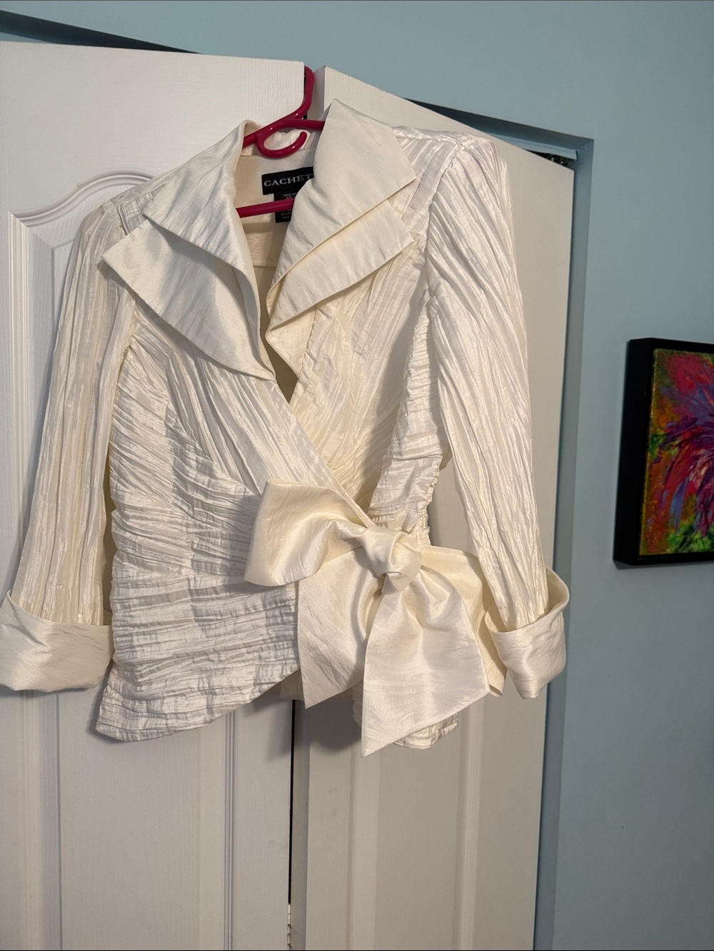 Cache Ivory Textured Wrap Jacket with Side Bow